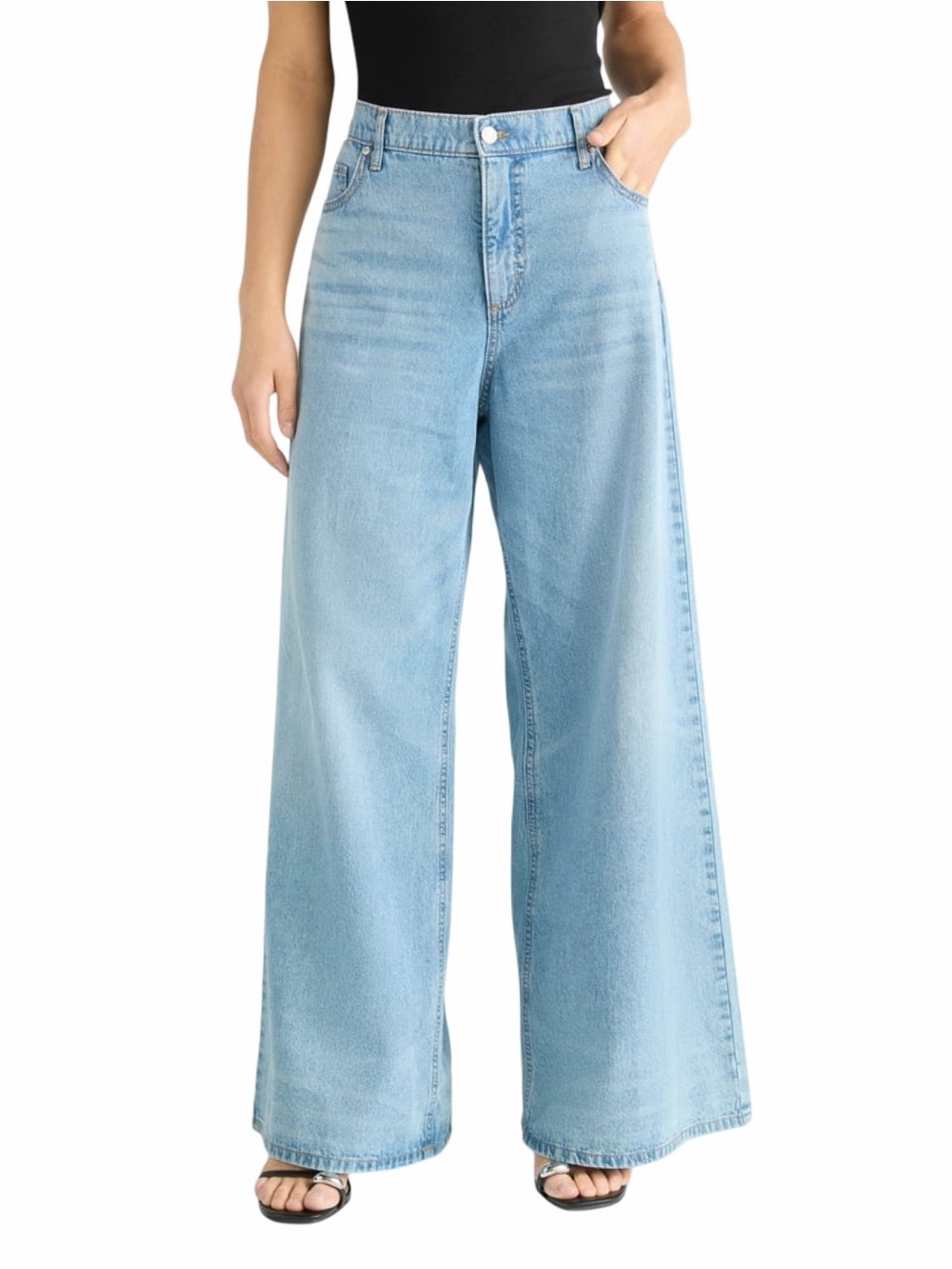 High-Rise Light Blue Wide-Leg Women's Jeans - Picture 1 of 5